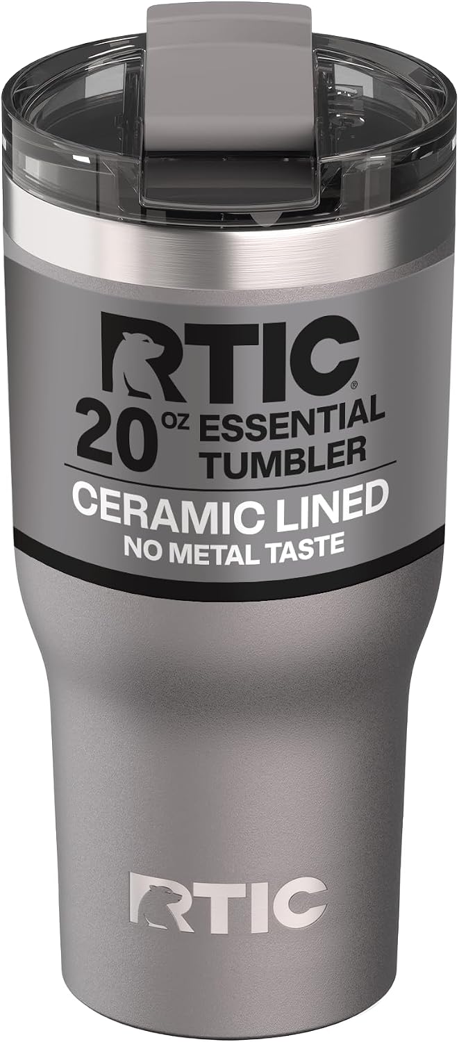 20oz Essential Tumbler with Lid, Ceramic Lined, White | Insulated, Stainless Steel Metal, Portable Travel Cup for Hot and Cold Drinks, Coffee, Car, Camping and Travel
