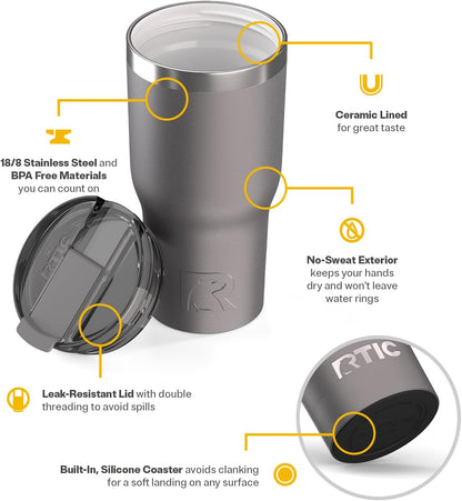 20oz Essential Tumbler with Lid, Ceramic Lined, White | Insulated, Stainless Steel Metal, Portable Travel Cup for Hot and Cold Drinks, Coffee, Car, Camping and Travel