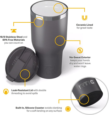 20oz Essential Tumbler with Lid, Ceramic Lined, White | Insulated, Stainless Steel Metal, Portable Travel Cup for Hot and Cold Drinks, Coffee, Car, Camping and Travel