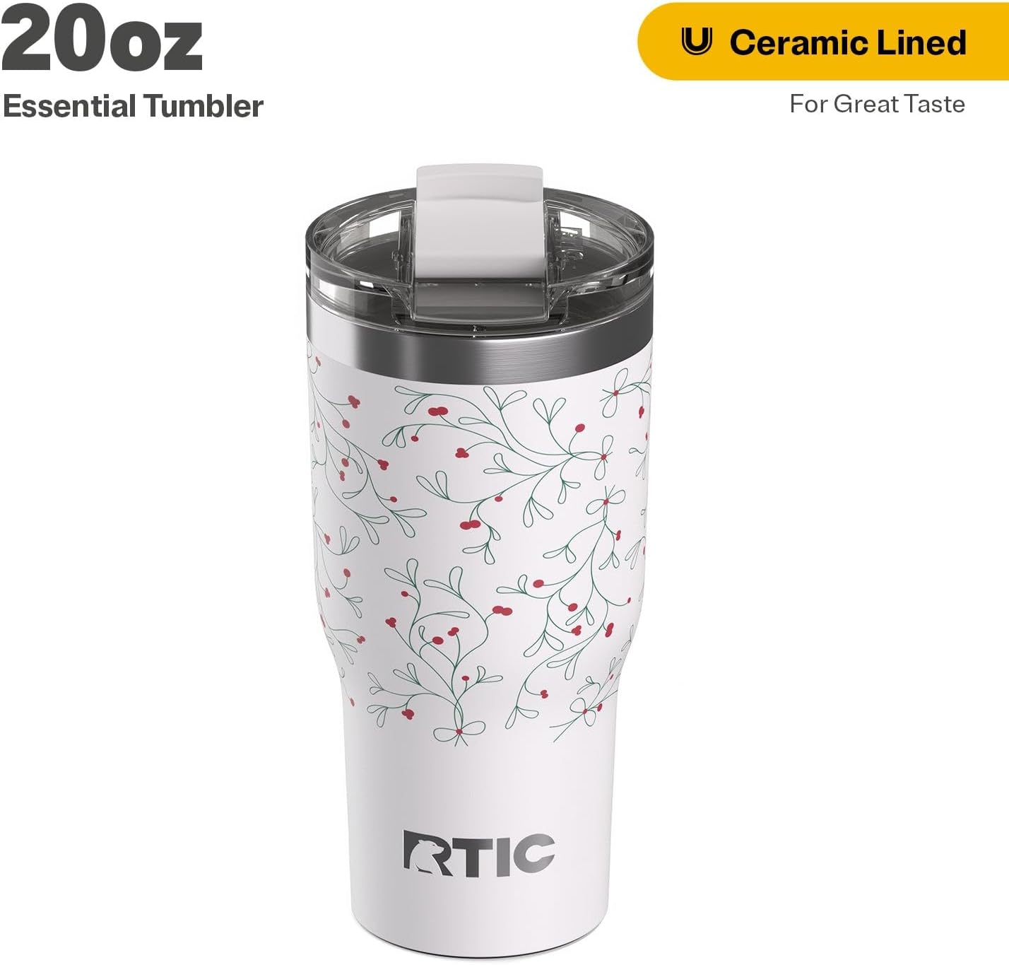 20oz Essential Tumbler with Lid, Ceramic Lined, White | Insulated, Stainless Steel Metal, Portable Travel Cup for Hot and Cold Drinks, Coffee, Car, Camping and Travel