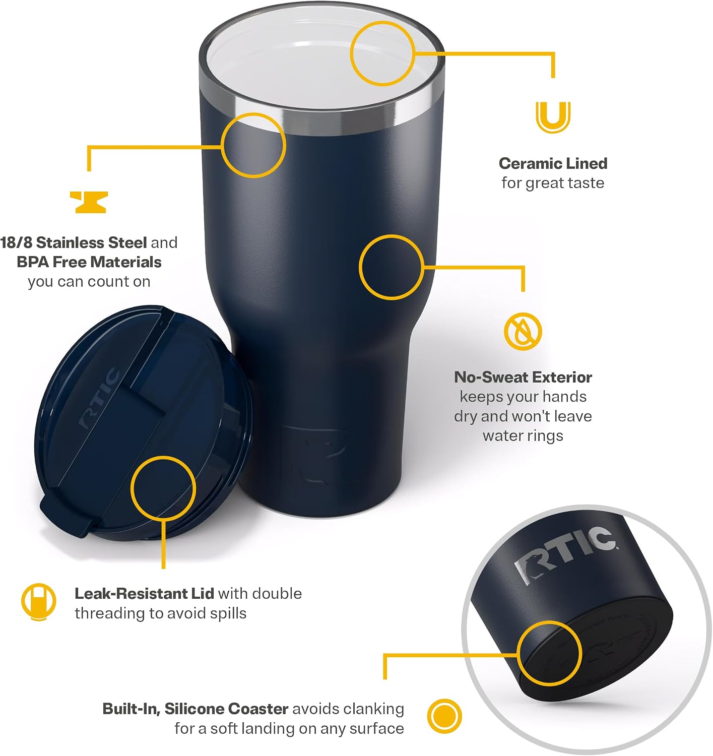 20oz Essential Tumbler with Lid, Ceramic Lined, White | Insulated, Stainless Steel Metal, Portable Travel Cup for Hot and Cold Drinks, Coffee, Car, Camping and Travel