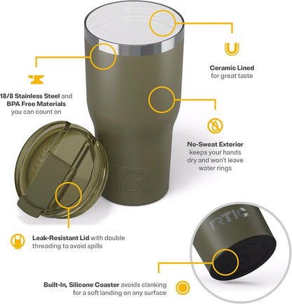 20oz Essential Tumbler with Lid, Ceramic Lined, White | Insulated, Stainless Steel Metal, Portable Travel Cup for Hot and Cold Drinks, Coffee, Car, Camping and Travel