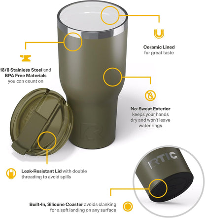 20oz Essential Tumbler with Lid, Ceramic Lined, White | Insulated, Stainless Steel Metal, Portable Travel Cup for Hot and Cold Drinks, Coffee, Car, Camping and Travel
