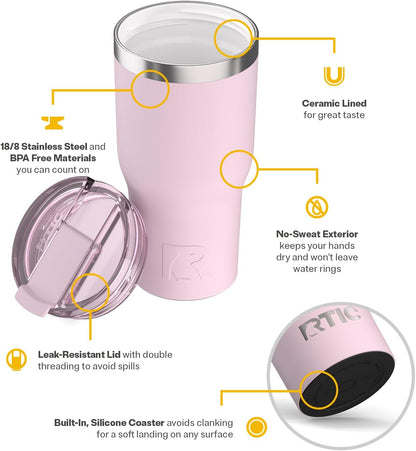 20oz Essential Tumbler with Lid, Ceramic Lined, White | Insulated, Stainless Steel Metal, Portable Travel Cup for Hot and Cold Drinks, Coffee, Car, Camping and Travel