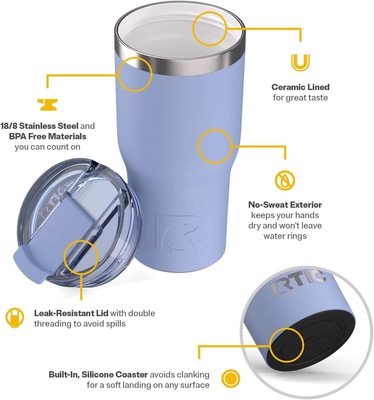 20oz Essential Tumbler with Lid, Ceramic Lined, White | Insulated, Stainless Steel Metal, Portable Travel Cup for Hot and Cold Drinks, Coffee, Car, Camping and Travel