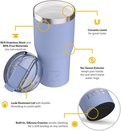 20oz Essential Tumbler with Lid, Ceramic Lined, White | Insulated, Stainless Steel Metal, Portable Travel Cup for Hot and Cold Drinks, Coffee, Car, Camping and Travel
