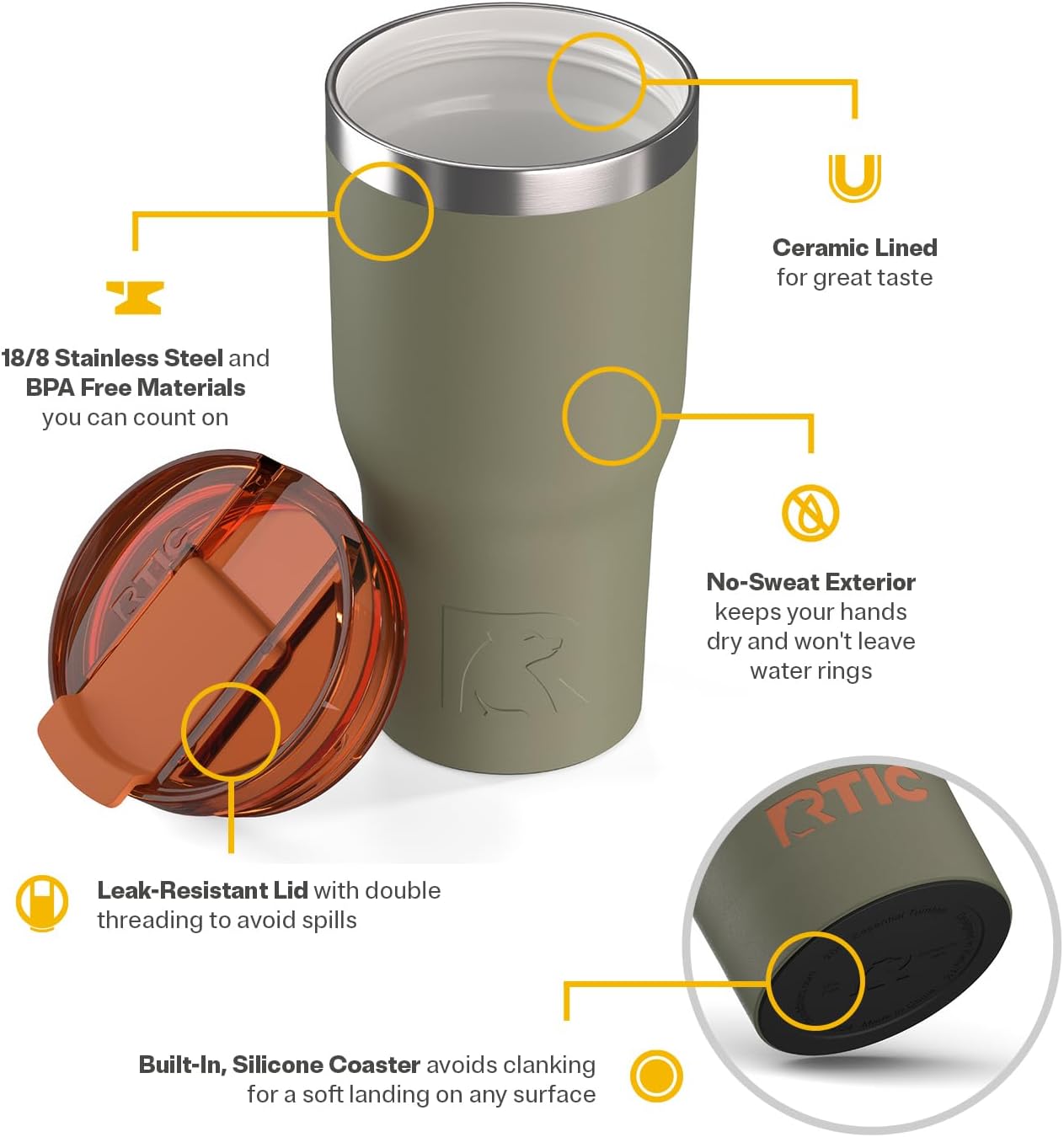 20oz Essential Tumbler with Lid, Ceramic Lined, White | Insulated, Stainless Steel Metal, Portable Travel Cup for Hot and Cold Drinks, Coffee, Car, Camping and Travel
