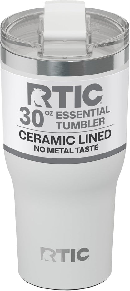 20oz Essential Tumbler with Lid, Ceramic Lined, White | Insulated, Stainless Steel Metal, Portable Travel Cup for Hot and Cold Drinks, Coffee, Car, Camping and Travel