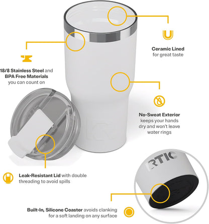 20oz Essential Tumbler with Lid, Ceramic Lined, White | Insulated, Stainless Steel Metal, Portable Travel Cup for Hot and Cold Drinks, Coffee, Car, Camping and Travel