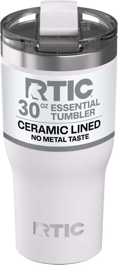 20oz Essential Tumbler with Lid, Ceramic Lined, White | Insulated, Stainless Steel Metal, Portable Travel Cup for Hot and Cold Drinks, Coffee, Car, Camping and Travel