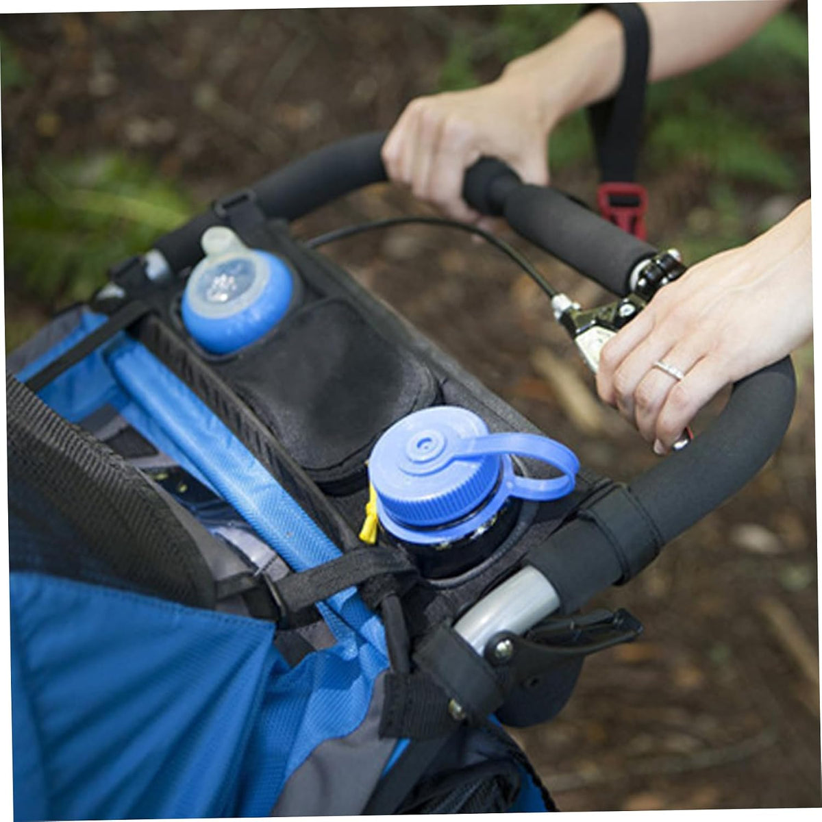 1PC Stroller Caddy, Oxford Cloth Stroller Organizer with Cup Holder, Zippered Pocket and Adjustable Straps..