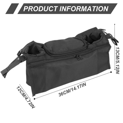 1PC Stroller Caddy, Oxford Cloth Stroller Organizer with Cup Holder, Zippered Pocket and Adjustable Straps..