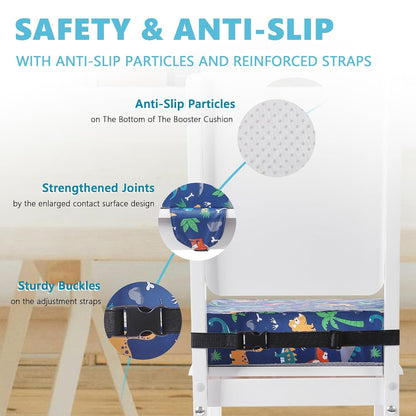 Booster Seat for Kitchen Chair, Toddler Booster Seats for Dining Table with Adjustable Straps Portable for Travel Camping Eating, Booster Cushion for Table for Baby Child Infant Kid Boy Girl