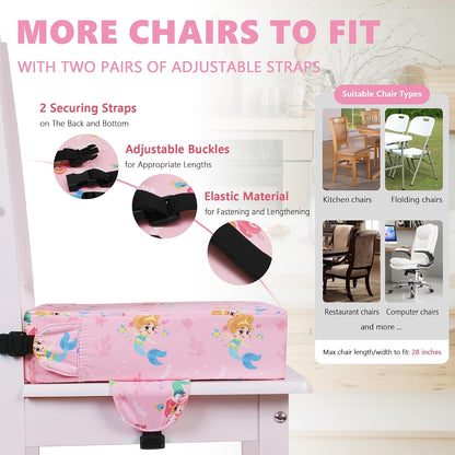Booster Seat for Kitchen Chair, Toddler Booster Seats for Dining Table with Adjustable Straps Portable for Travel Camping Eating, Booster Cushion for Table for Baby Child Infant Kid Boy Girl