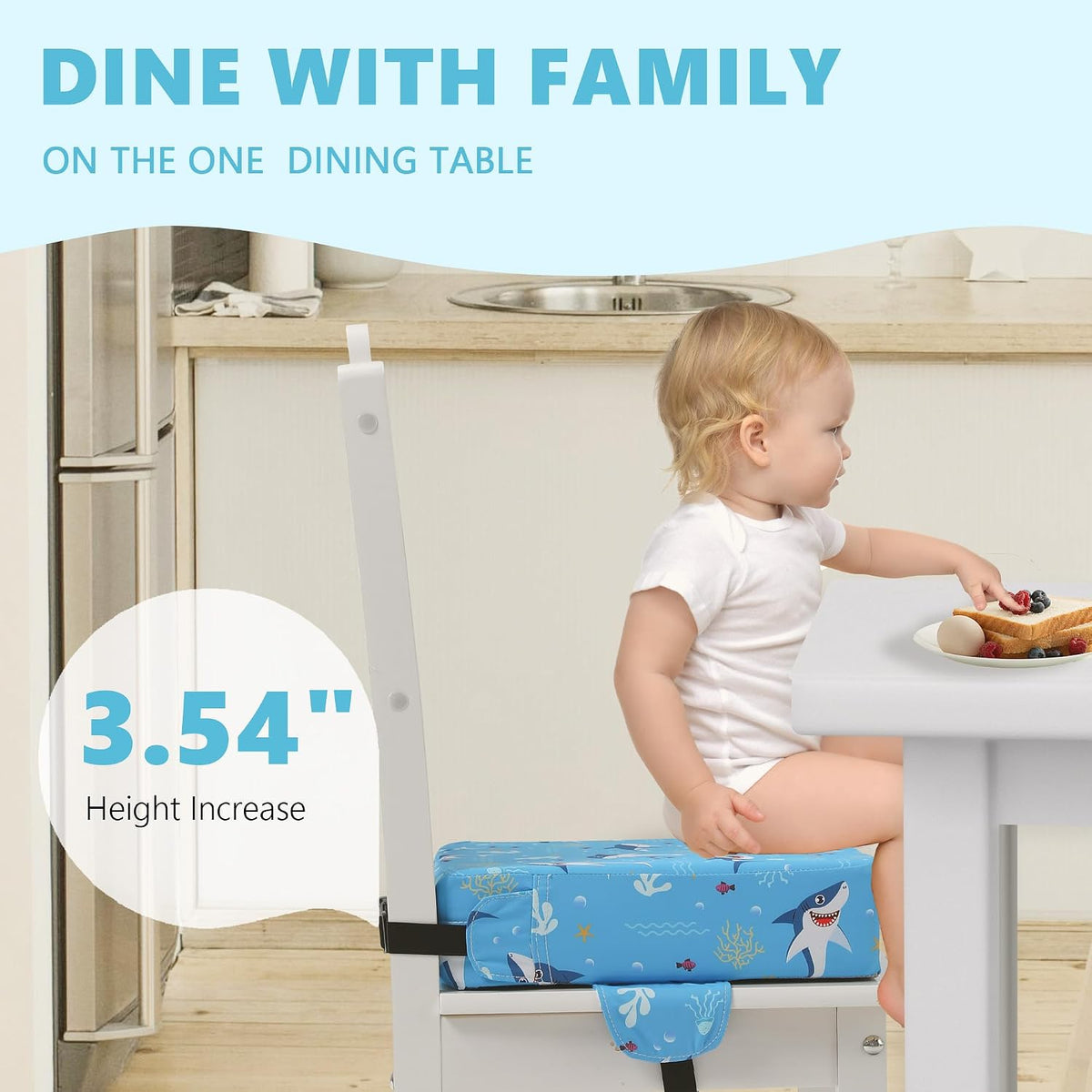 Booster Seat for Kitchen Chair, Toddler Booster Seats for Dining Table with Adjustable Straps Portable for Travel Camping Eating, Booster Cushion for Table for Baby Child Infant Kid Boy Girl