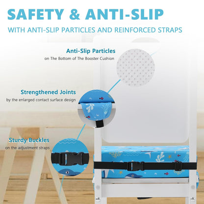 Booster Seat for Kitchen Chair, Toddler Booster Seats for Dining Table with Adjustable Straps Portable for Travel Camping Eating, Booster Cushion for Table for Baby Child Infant Kid Boy Girl