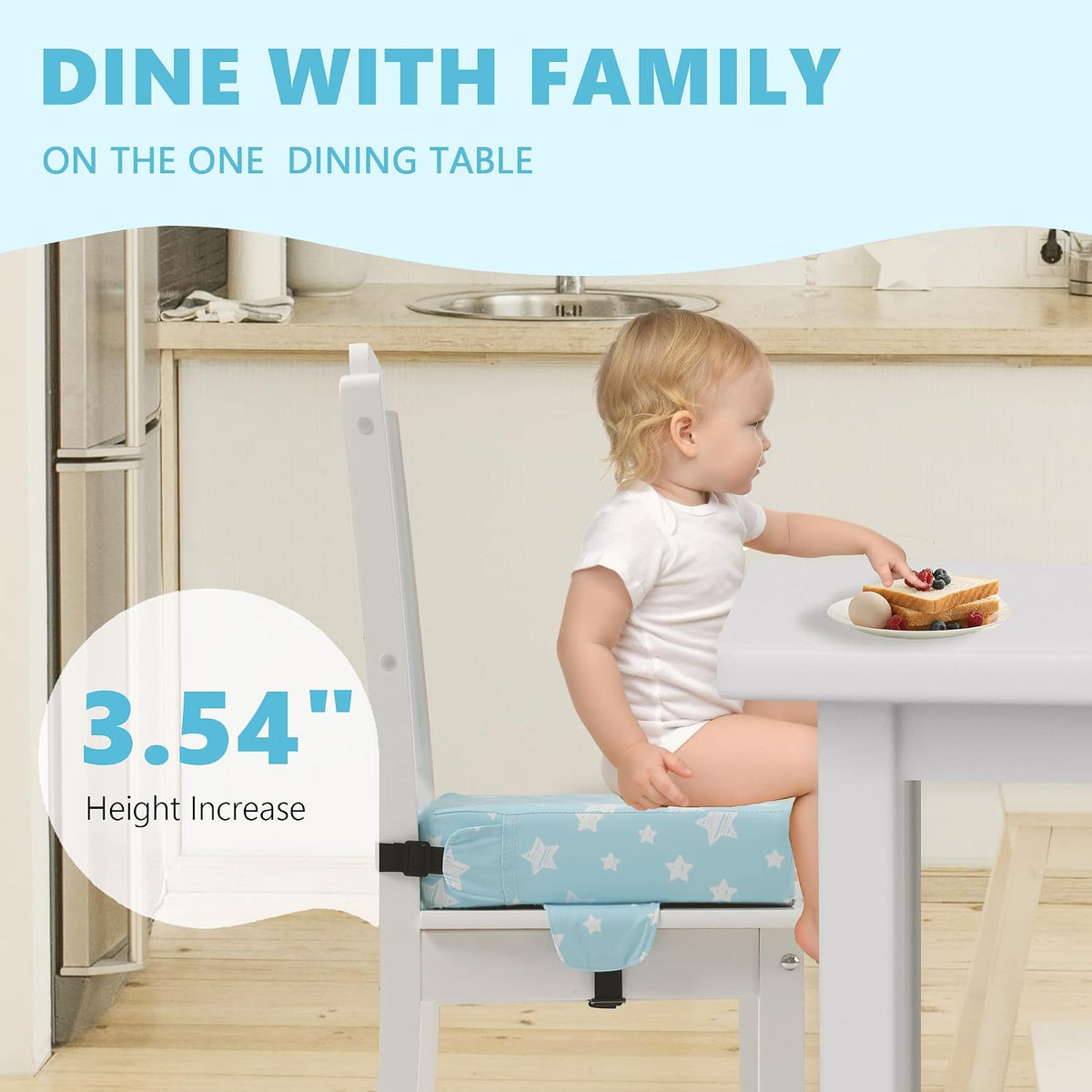 Booster Seat for Kitchen Chair, Toddler Booster Seats for Dining Table with Adjustable Straps Portable for Travel Camping Eating, Booster Cushion for Table for Baby Child Infant Kid Boy Girl