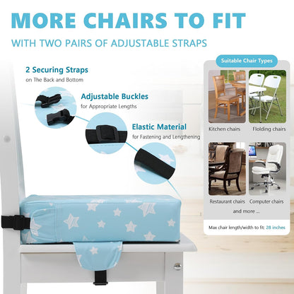 Booster Seat for Kitchen Chair, Toddler Booster Seats for Dining Table with Adjustable Straps Portable for Travel Camping Eating, Booster Cushion for Table for Baby Child Infant Kid Boy Girl