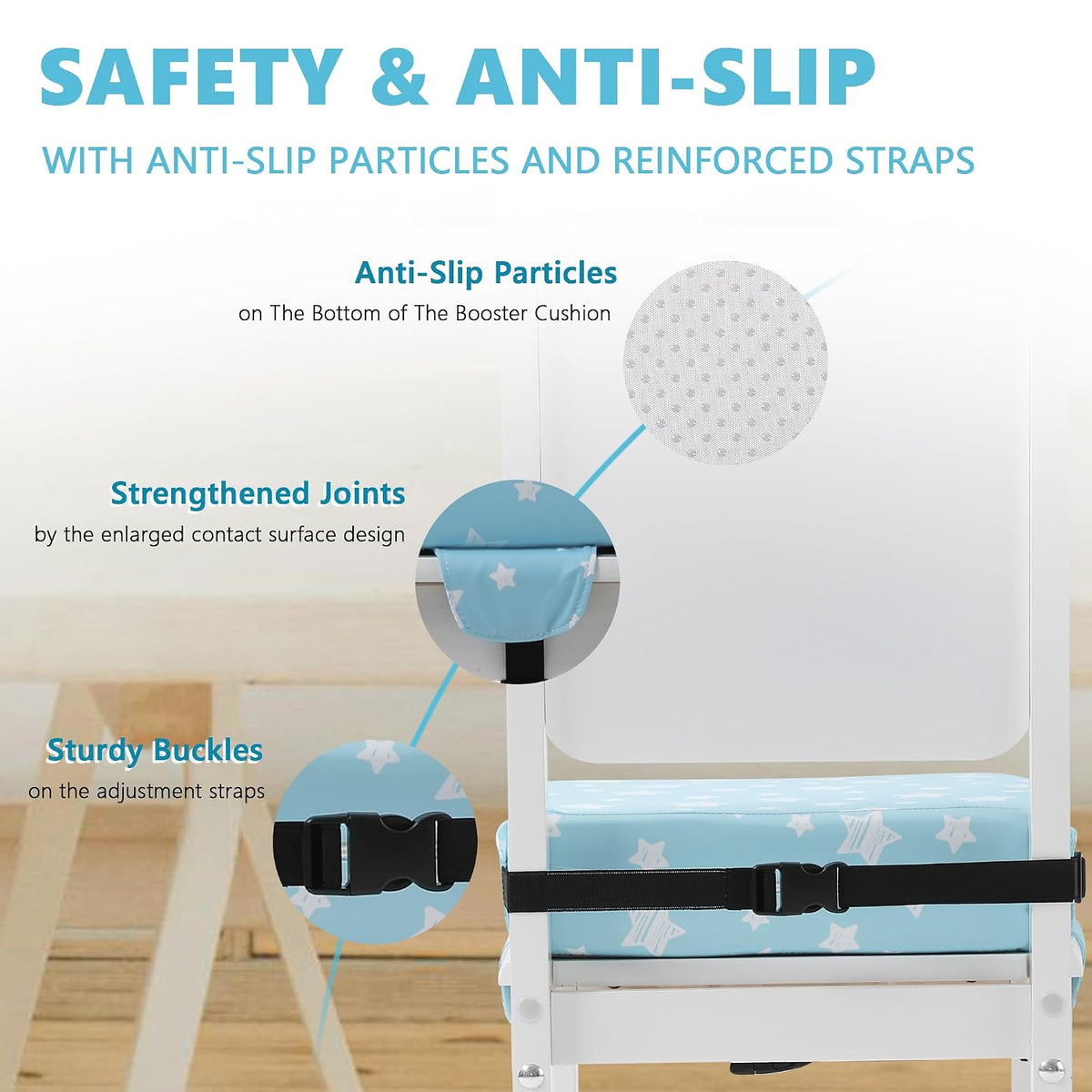 Booster Seat for Kitchen Chair, Toddler Booster Seats for Dining Table with Adjustable Straps Portable for Travel Camping Eating, Booster Cushion for Table for Baby Child Infant Kid Boy Girl