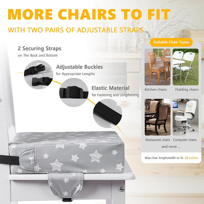 Booster Seat for Kitchen Chair, Toddler Booster Seats for Dining Table with Adjustable Straps Portable for Travel Camping Eating, Booster Cushion for Table for Baby Child Infant Kid Boy Girl