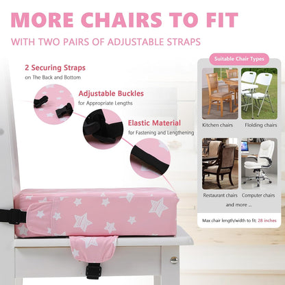 Booster Seat for Kitchen Chair, Toddler Booster Seats for Dining Table with Adjustable Straps Portable for Travel Camping Eating, Booster Cushion for Table for Baby Child Infant Kid Boy Girl