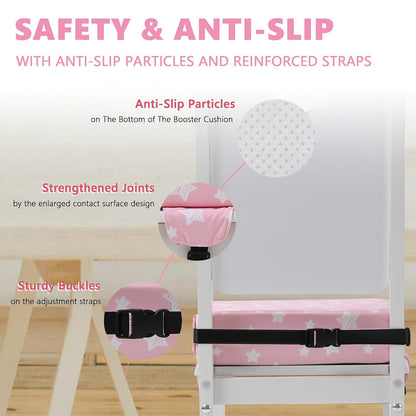Booster Seat for Kitchen Chair, Toddler Booster Seats for Dining Table with Adjustable Straps Portable for Travel Camping Eating, Booster Cushion for Table for Baby Child Infant Kid Boy Girl