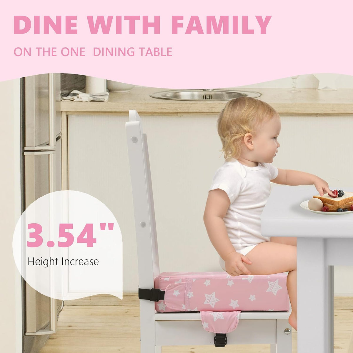 Booster Seat for Kitchen Chair, Toddler Booster Seats for Dining Table with Adjustable Straps Portable for Travel Camping Eating, Booster Cushion for Table for Baby Child Infant Kid Boy Girl