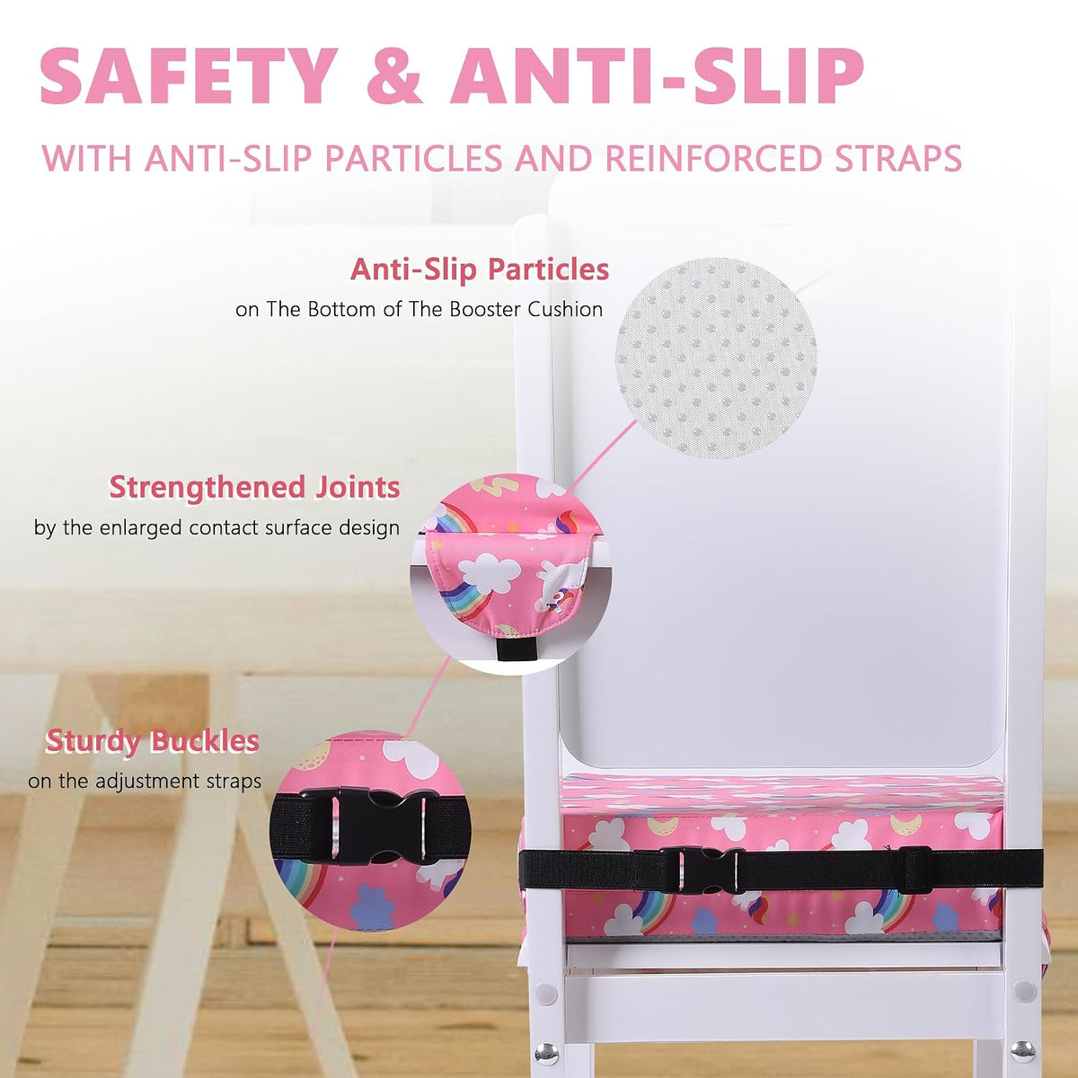 Booster Seat for Kitchen Chair, Toddler Booster Seats for Dining Table with Adjustable Straps Portable for Travel Camping Eating, Booster Cushion for Table for Baby Child Infant Kid Boy Girl