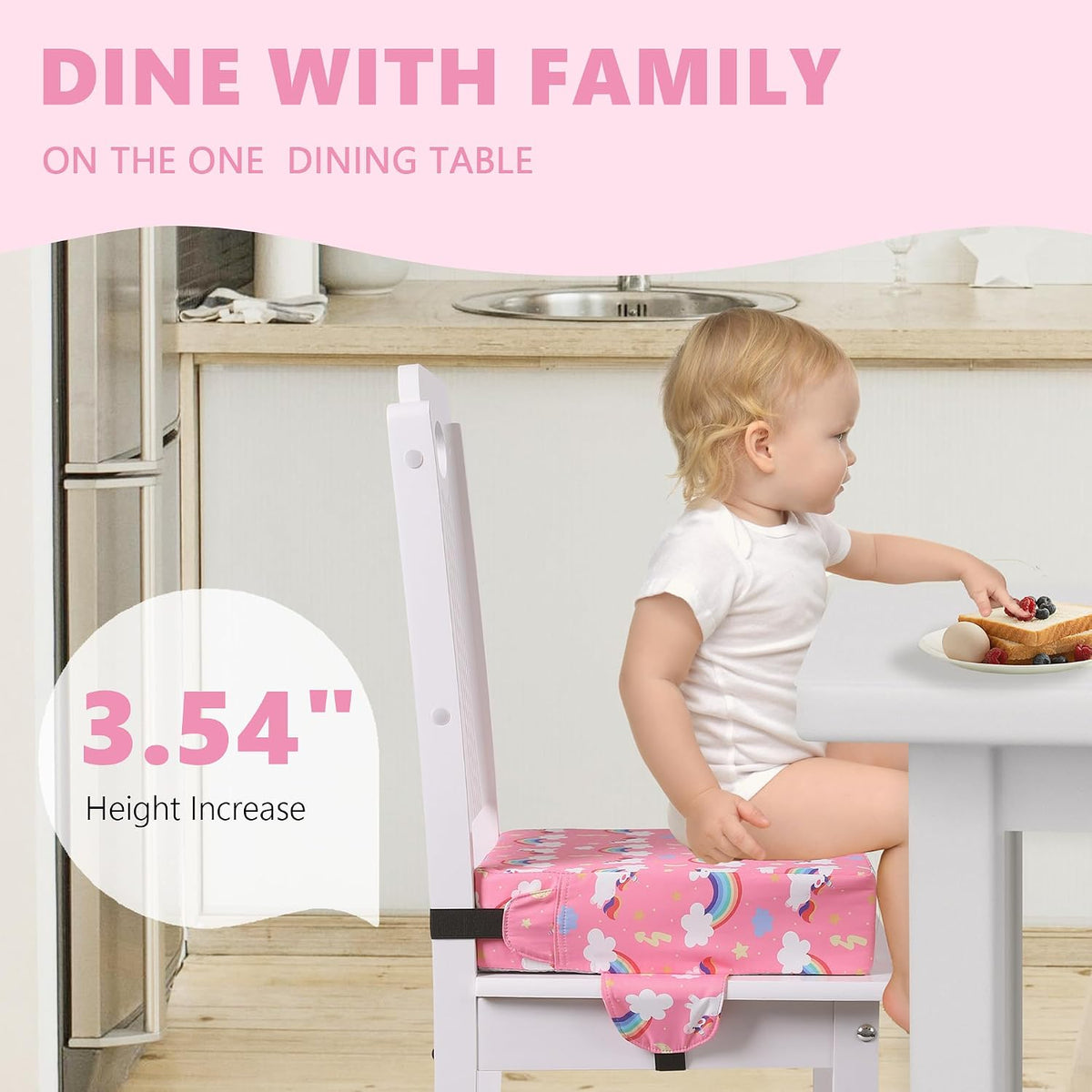Booster Seat for Kitchen Chair, Toddler Booster Seats for Dining Table with Adjustable Straps Portable for Travel Camping Eating, Booster Cushion for Table for Baby Child Infant Kid Boy Girl
