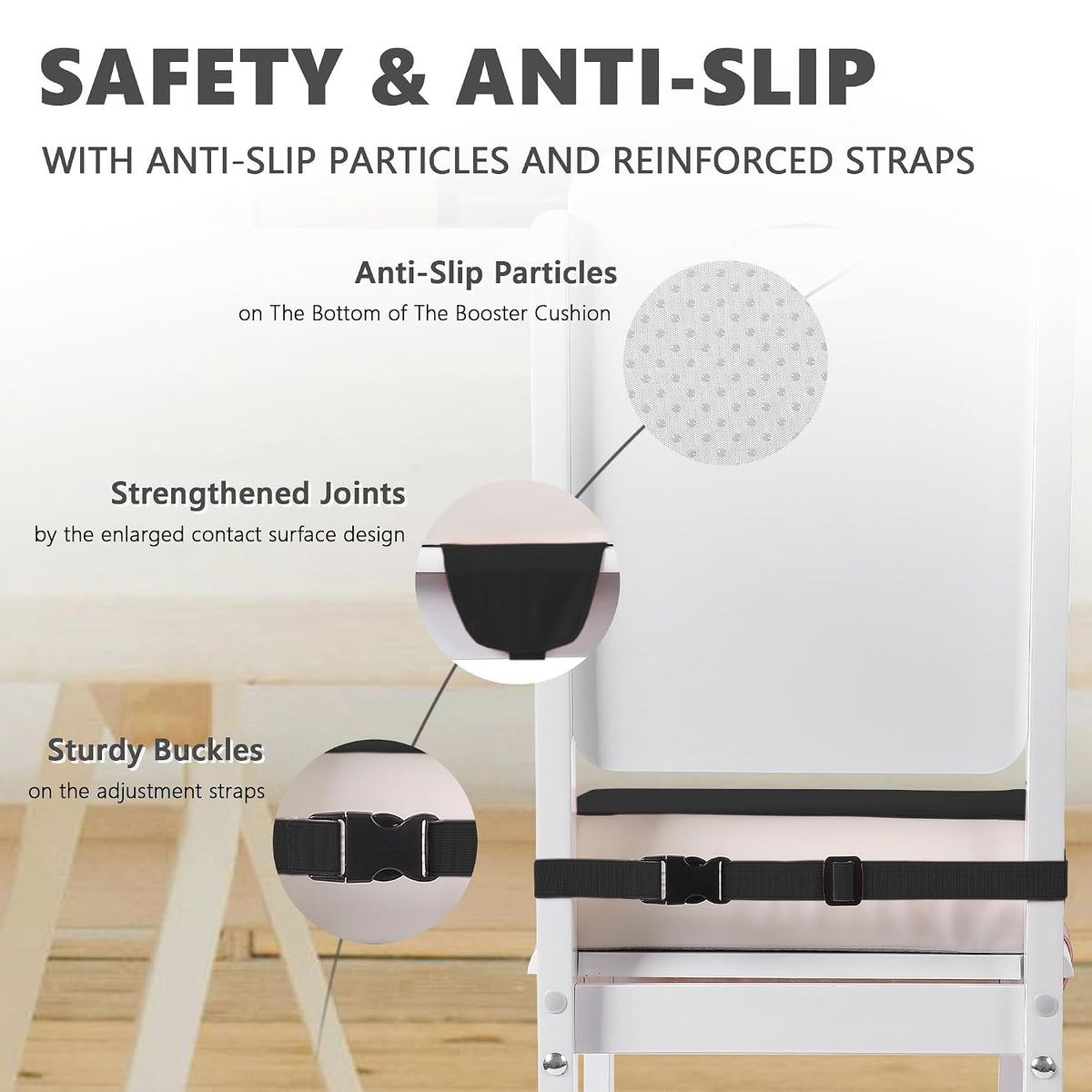 Booster Seat for Kitchen Chair, Toddler Booster Seats for Dining Table with Adjustable Straps Portable for Travel Camping Eating, Booster Cushion for Table for Baby Child Infant Kid Boy Girl