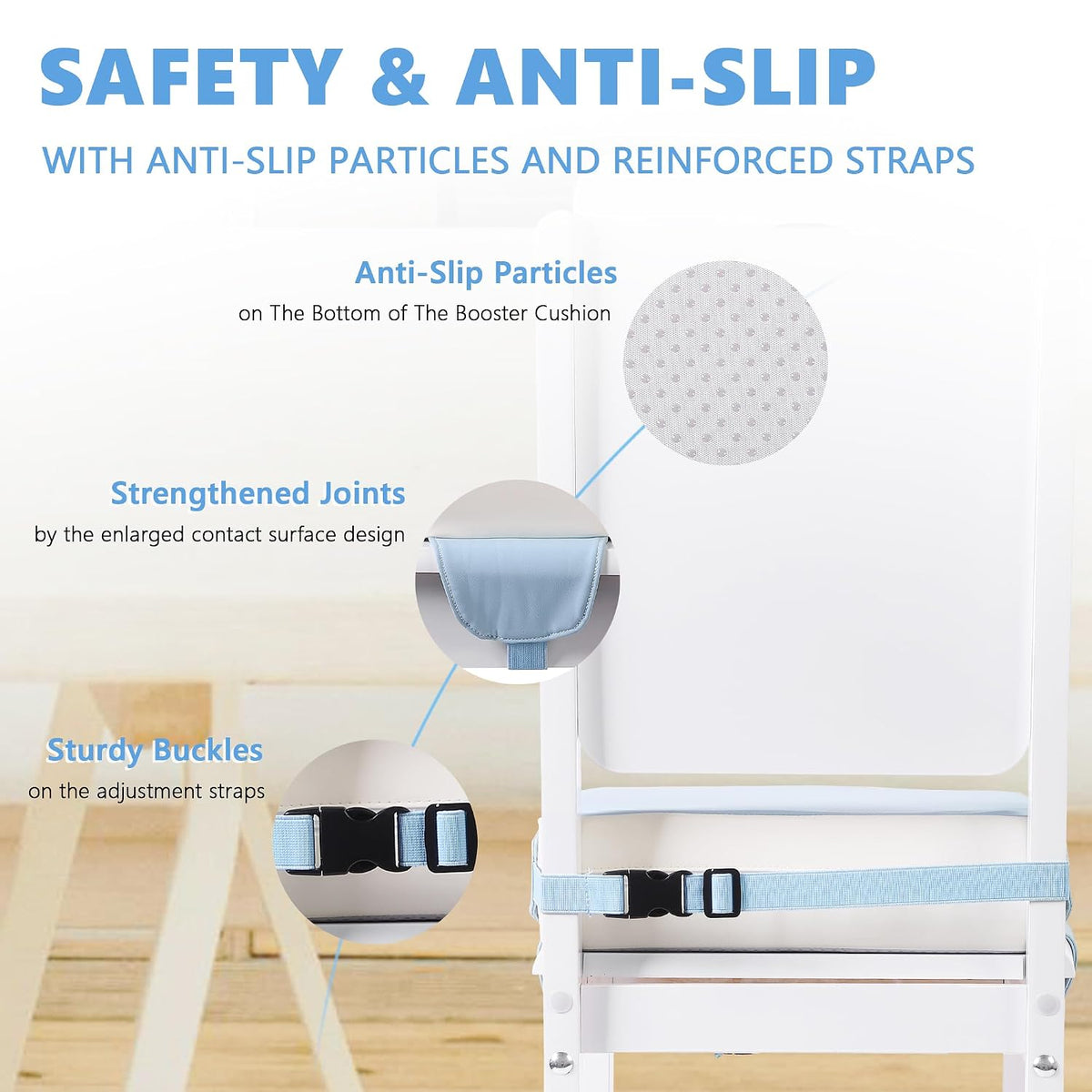 Booster Seat for Kitchen Chair, Toddler Booster Seats for Dining Table with Adjustable Straps Portable for Travel Camping Eating, Booster Cushion for Table for Baby Child Infant Kid Boy Girl