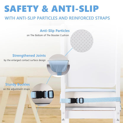 Booster Seat for Kitchen Chair, Toddler Booster Seats for Dining Table with Adjustable Straps Portable for Travel Camping Eating, Booster Cushion for Table for Baby Child Infant Kid Boy Girl