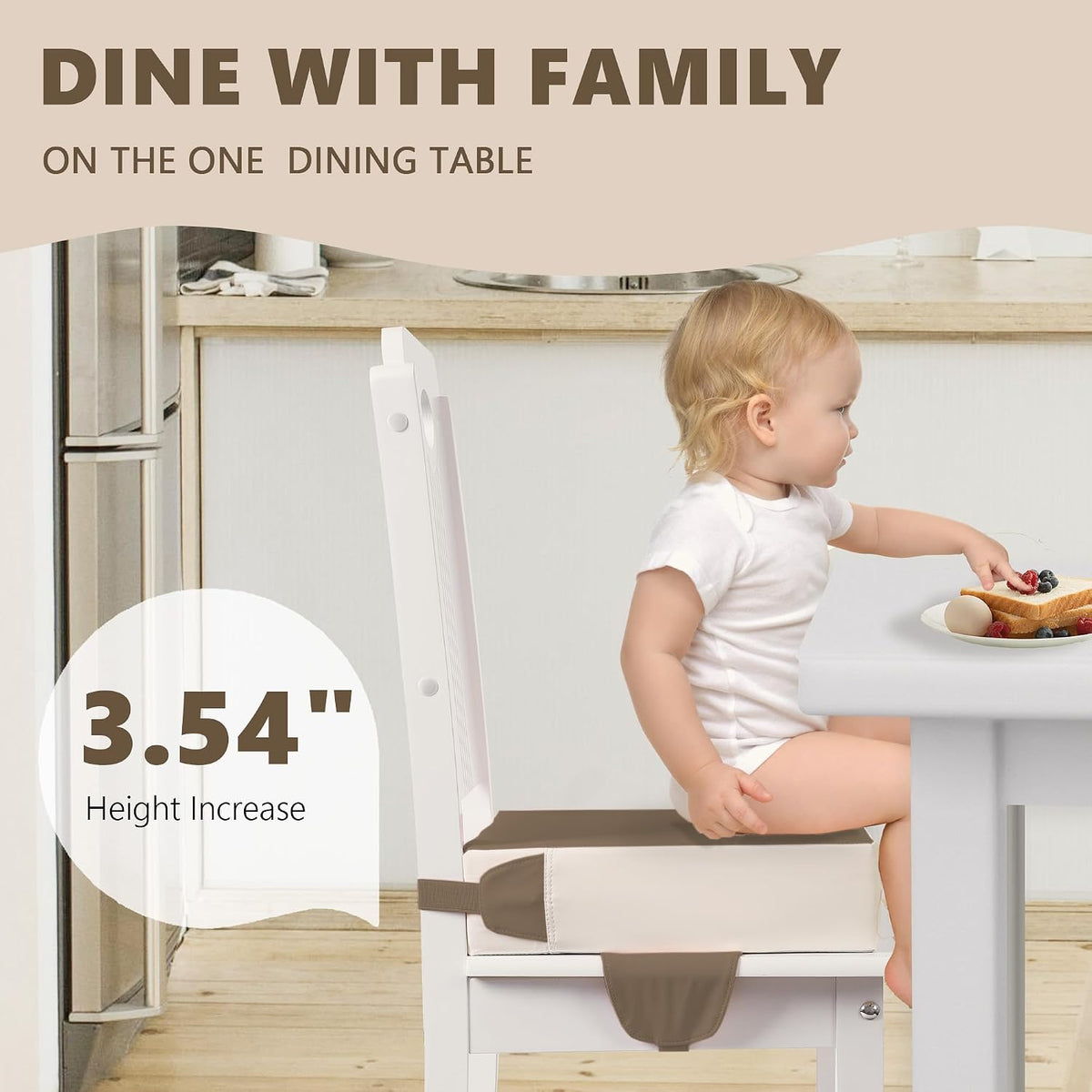 Booster Seat for Kitchen Chair, Toddler Booster Seats for Dining Table with Adjustable Straps Portable for Travel Camping Eating, Booster Cushion for Table for Baby Child Infant Kid Boy Girl