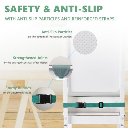 Booster Seat for Kitchen Chair, Toddler Booster Seats for Dining Table with Adjustable Straps Portable for Travel Camping Eating, Booster Cushion for Table for Baby Child Infant Kid Boy Girl