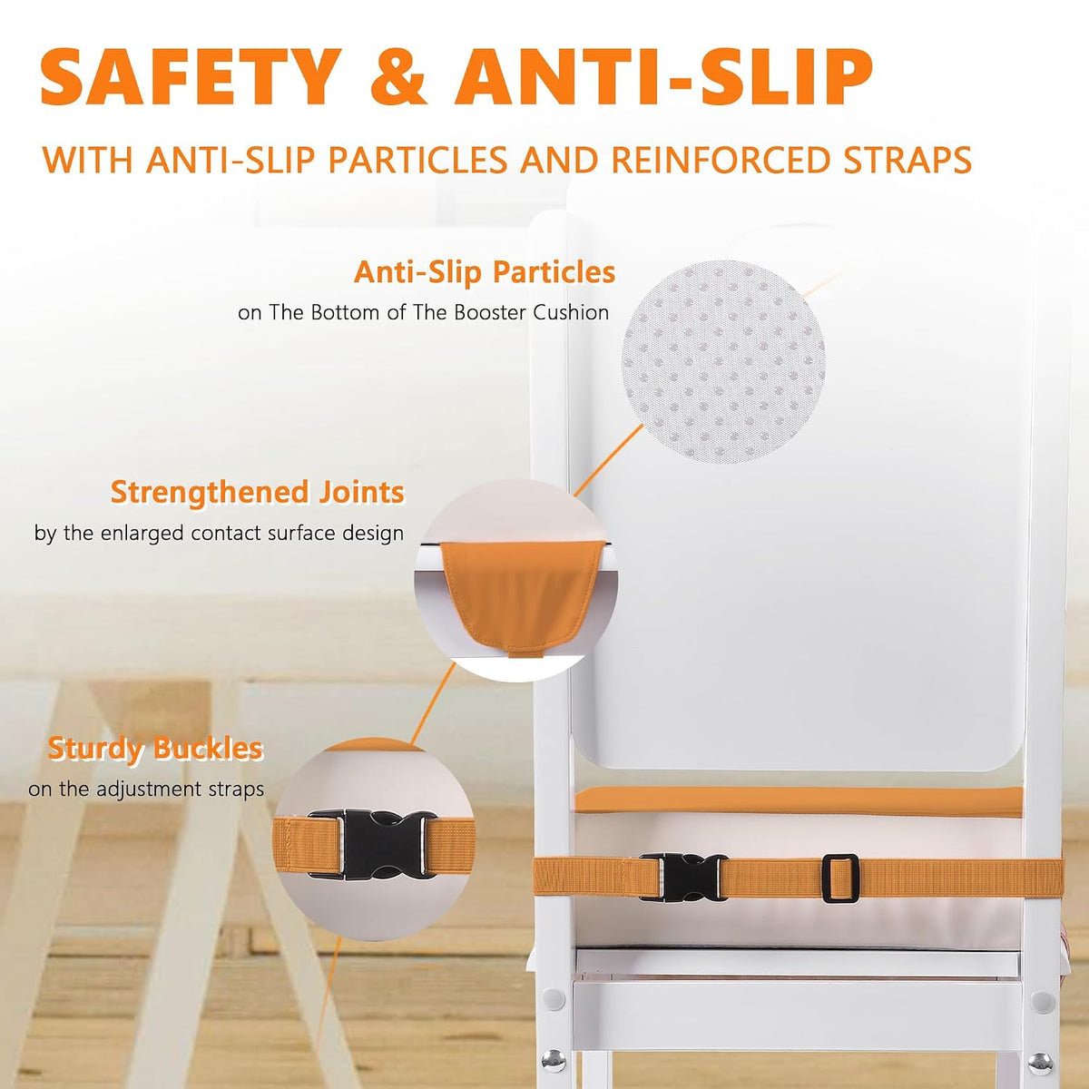 Booster Seat for Kitchen Chair, Toddler Booster Seats for Dining Table with Adjustable Straps Portable for Travel Camping Eating, Booster Cushion for Table for Baby Child Infant Kid Boy Girl