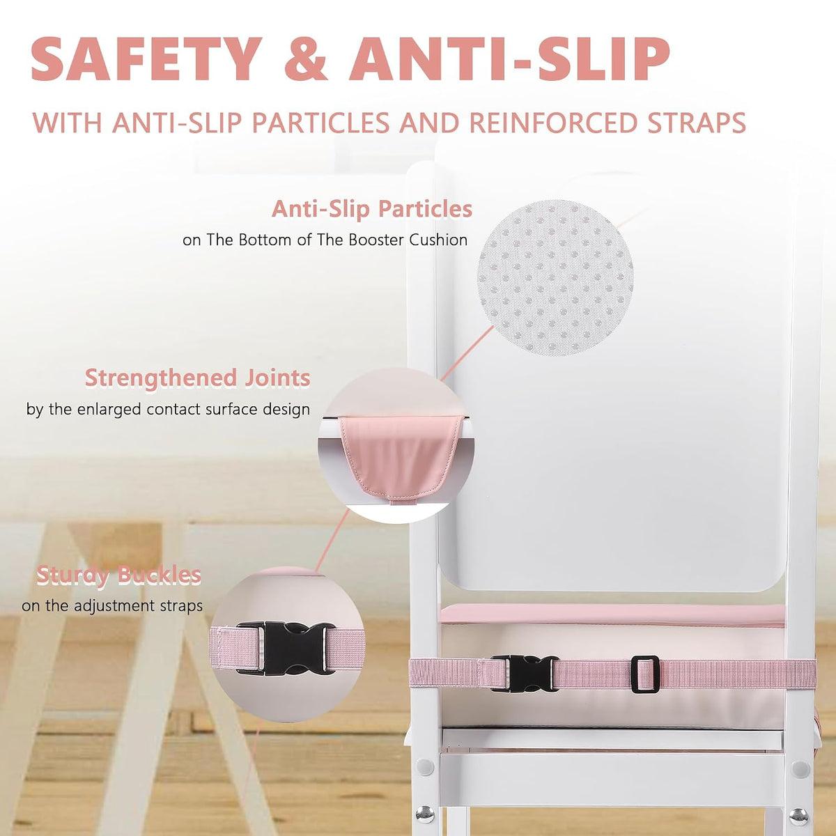 Booster Seat for Kitchen Chair, Toddler Booster Seats for Dining Table with Adjustable Straps Portable for Travel Camping Eating, Booster Cushion for Table for Baby Child Infant Kid Boy Girl