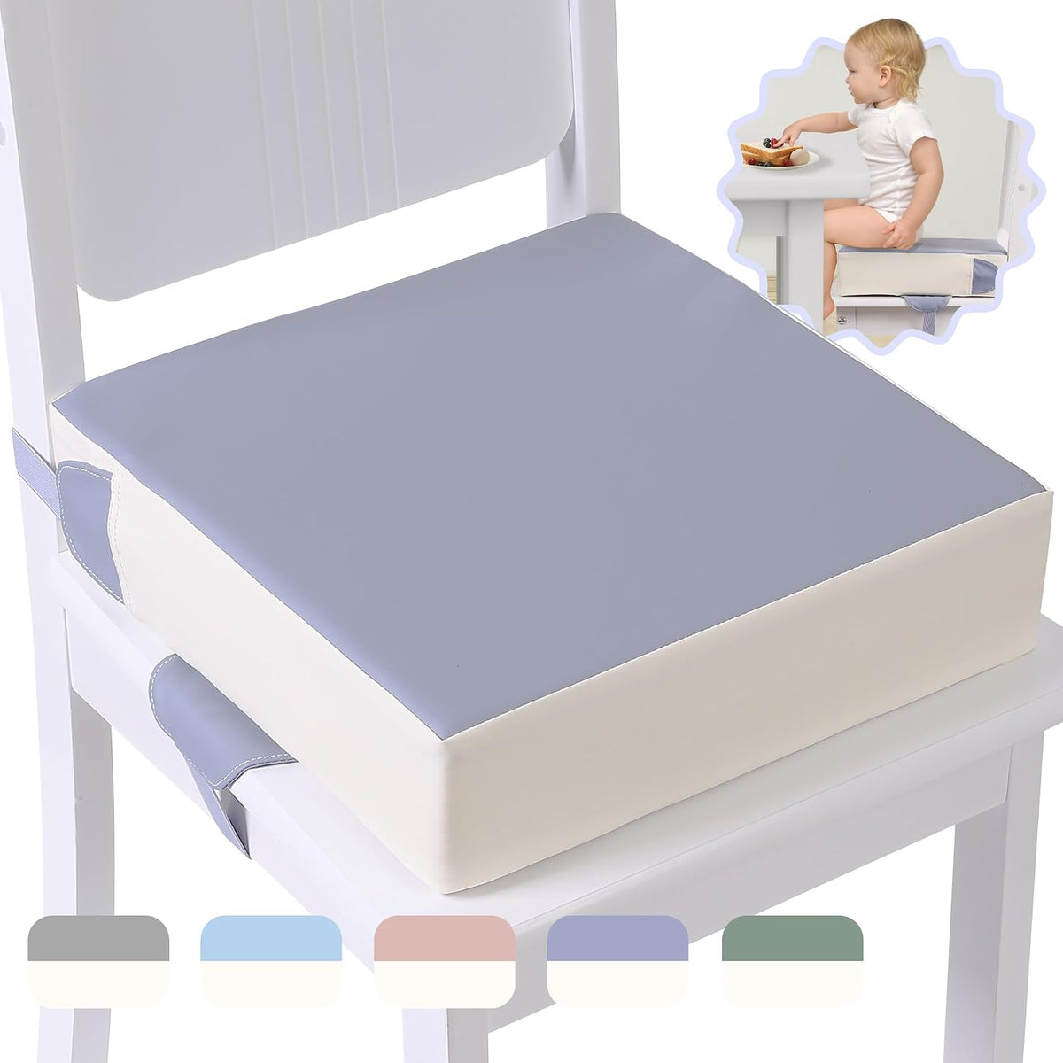 Booster Seat for Kitchen Chair, Toddler Booster Seats for Dining Table with Adjustable Straps Portable for Travel Camping Eating, Booster Cushion for Table for Baby Child Infant Kid Boy Girl
