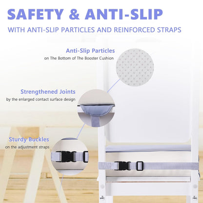 Booster Seat for Kitchen Chair, Toddler Booster Seats for Dining Table with Adjustable Straps Portable for Travel Camping Eating, Booster Cushion for Table for Baby Child Infant Kid Boy Girl