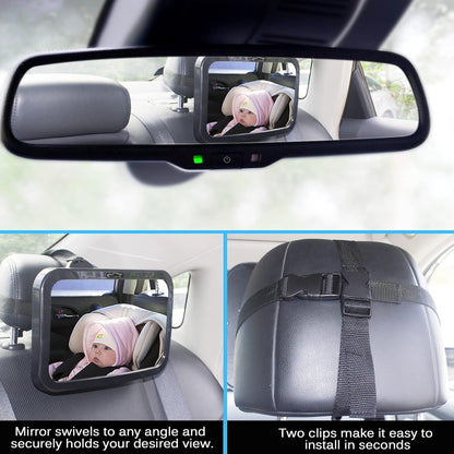 Baby Car Mirror, Safety Car Seat Mirror for Rear Facing Infant with Wide Crystal Clear View, Shatterproof, 360° Rotation, Crash Tested and Certified