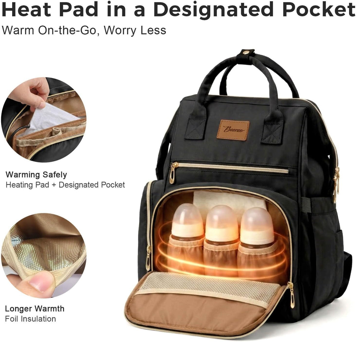 Large Diaper Bag for Mom: 27 Liters with Changing pad - Insulated Lightweight Travel Backpack for Organizing Baby Boy & Girl Essentials - Black