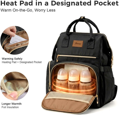 Large Diaper Bag for Mom: 27 Liters with Changing pad - Insulated Lightweight Travel Backpack for Organizing Baby Boy & Girl Essentials - Black