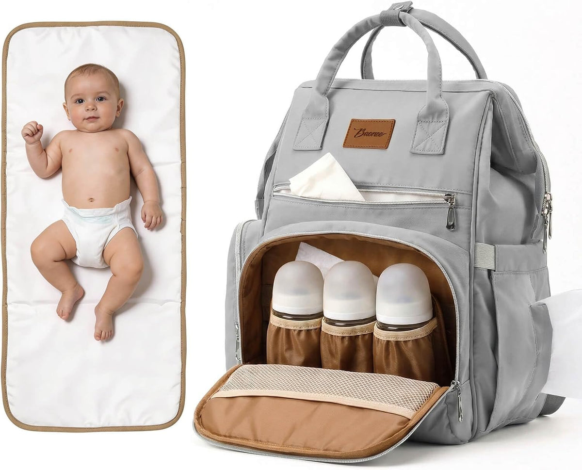 Large Diaper Bag for Mom: 27 Liters with Changing pad - Insulated Lightweight Travel Backpack for Organizing Baby Boy & Girl Essentials - Black