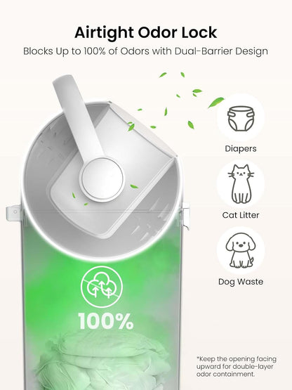 Odor-Locking Baby Diaper Pail with Dual-Barrier Design, White