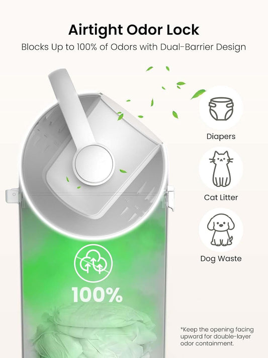Odor-Locking Baby Diaper Pail with Dual-Barrier Design, White