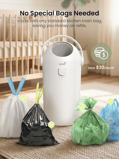 Odor-Locking Baby Diaper Pail with Dual-Barrier Design, White