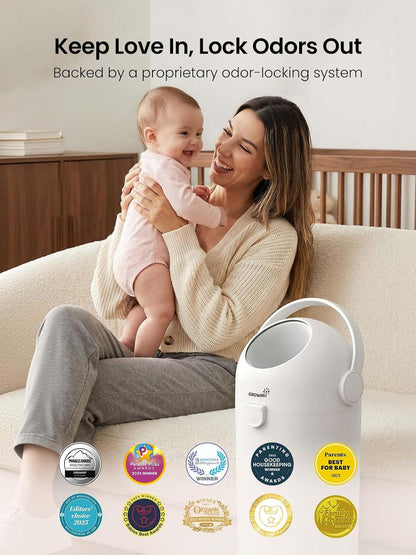 Odor-Locking Baby Diaper Pail with Dual-Barrier Design, White