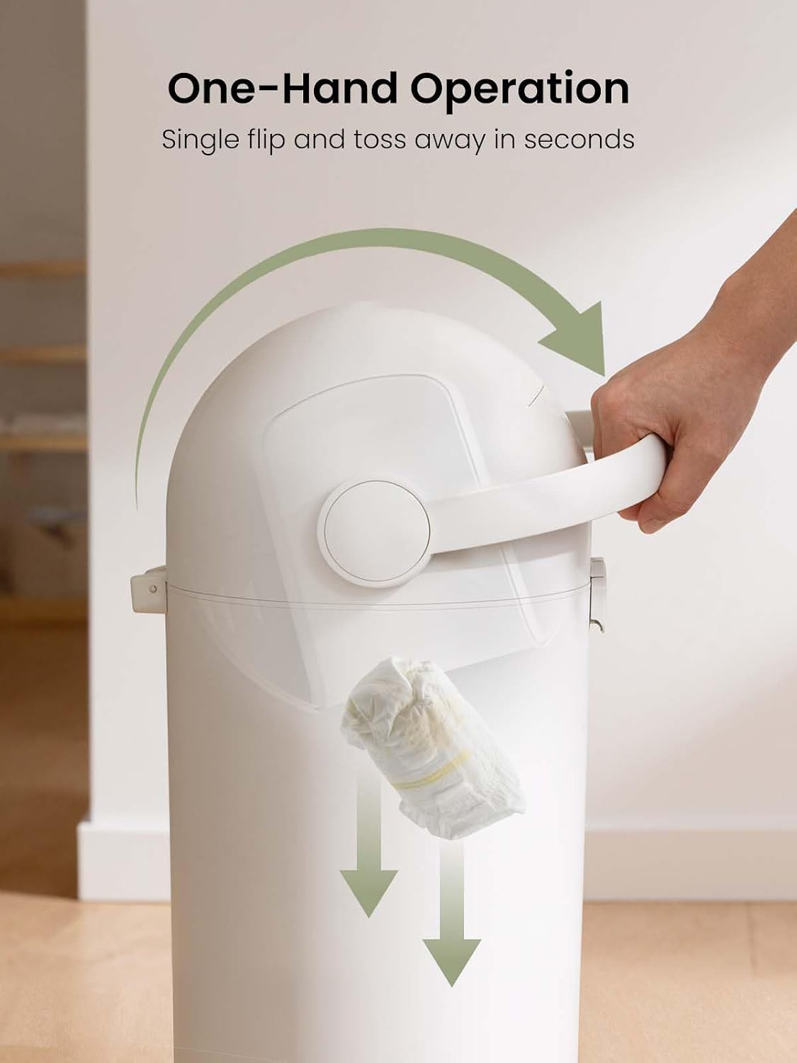 Odor-Locking Baby Diaper Pail with Dual-Barrier Design, White