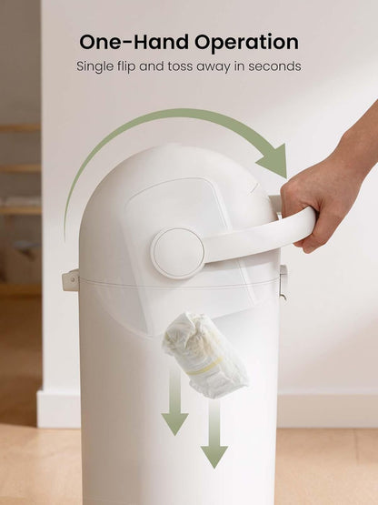 Odor-Locking Baby Diaper Pail with Dual-Barrier Design, White