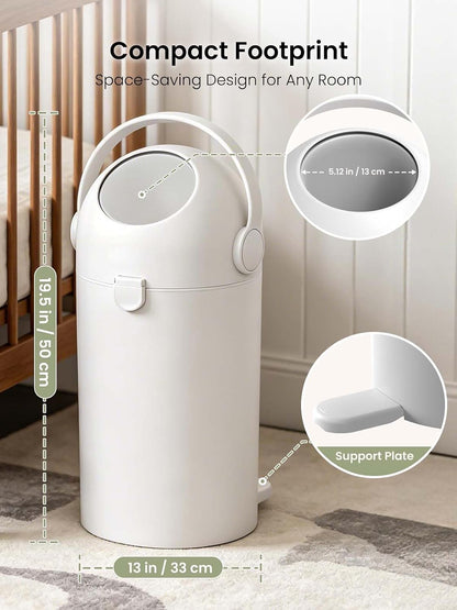 Odor-Locking Baby Diaper Pail with Dual-Barrier Design, White