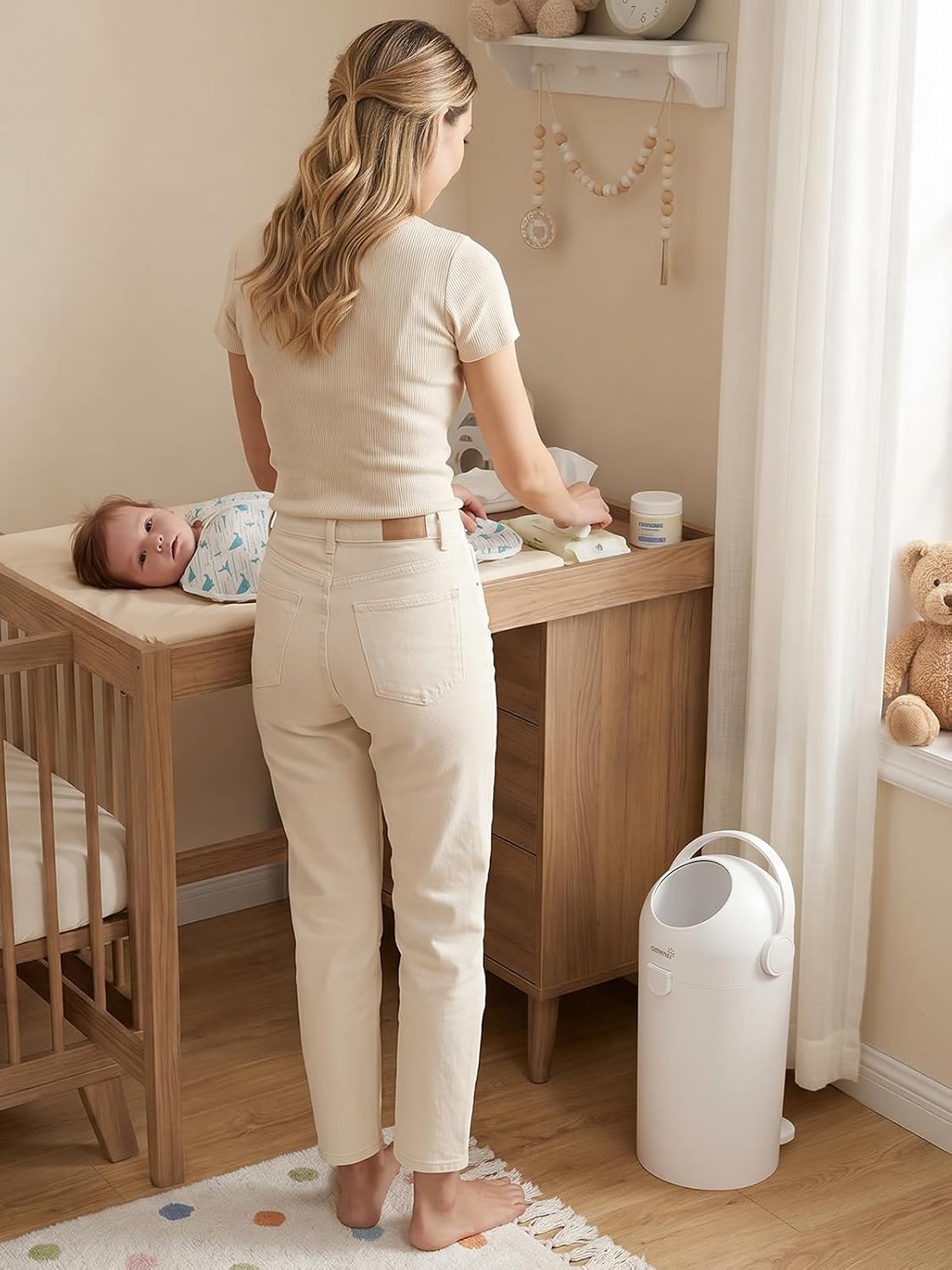 Odor-Locking Baby Diaper Pail with Dual-Barrier Design, White